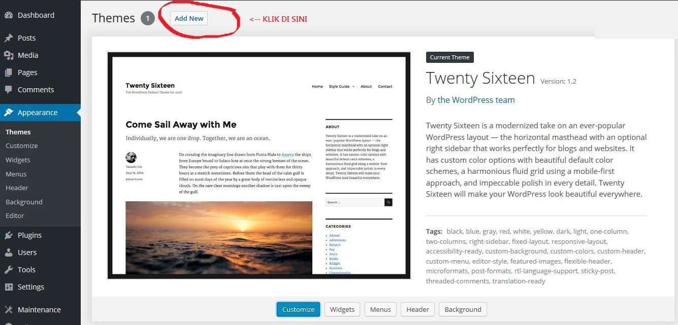 Mengganti Theme WordPress via Admin Dashboard