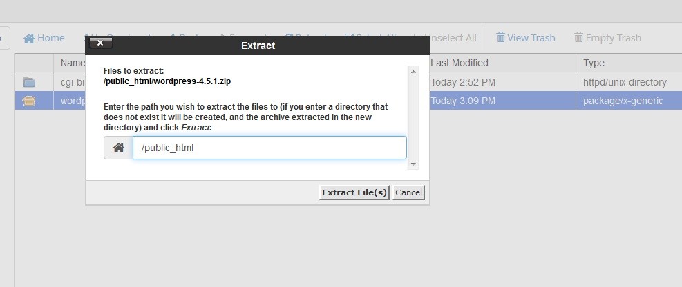 Tampilan File Manager - Extract WordPress File - Next