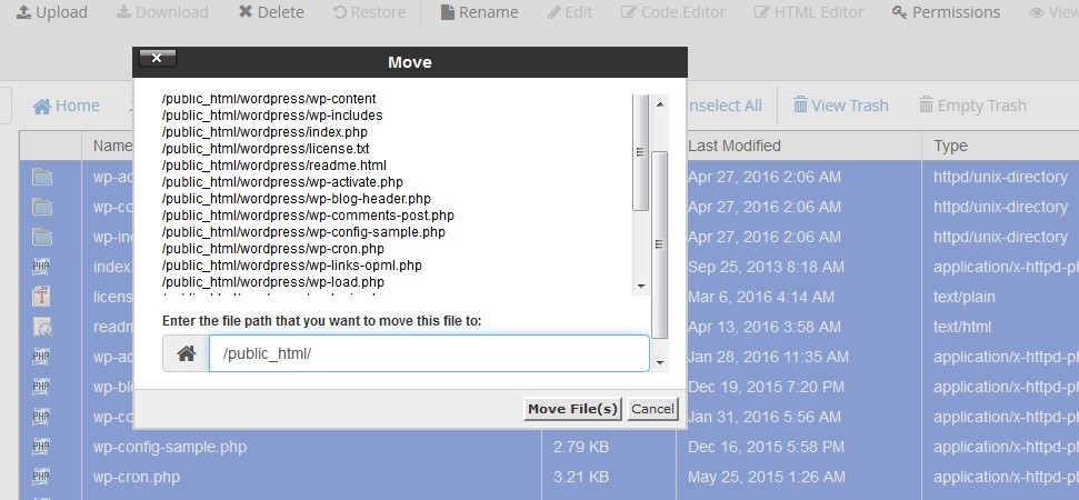 Tampilan File Manager - WordPress Folder - Files Move - Next1